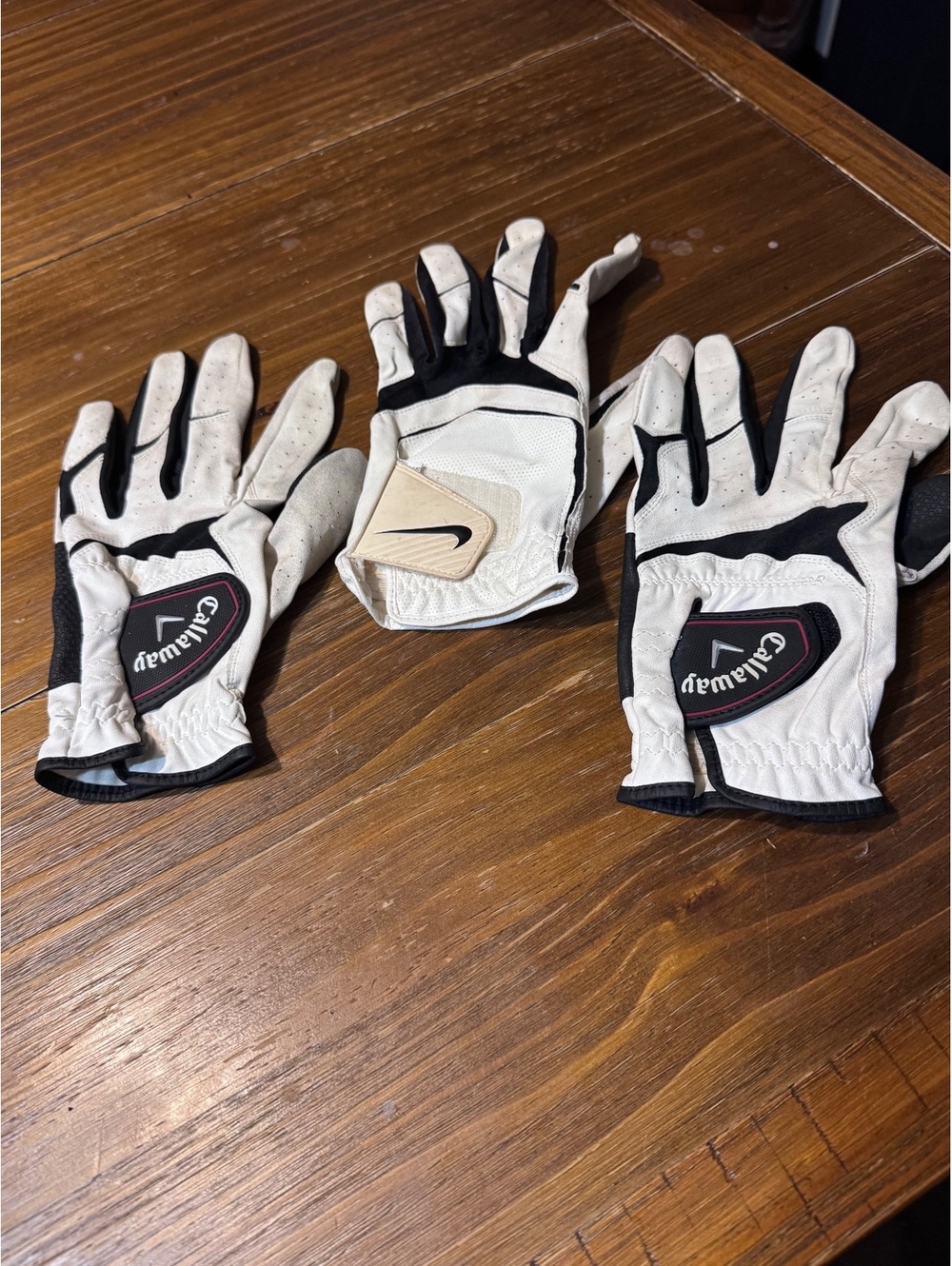 Lot of 3 Golf Gloves Callaway Nike White Black Leather Practice Used